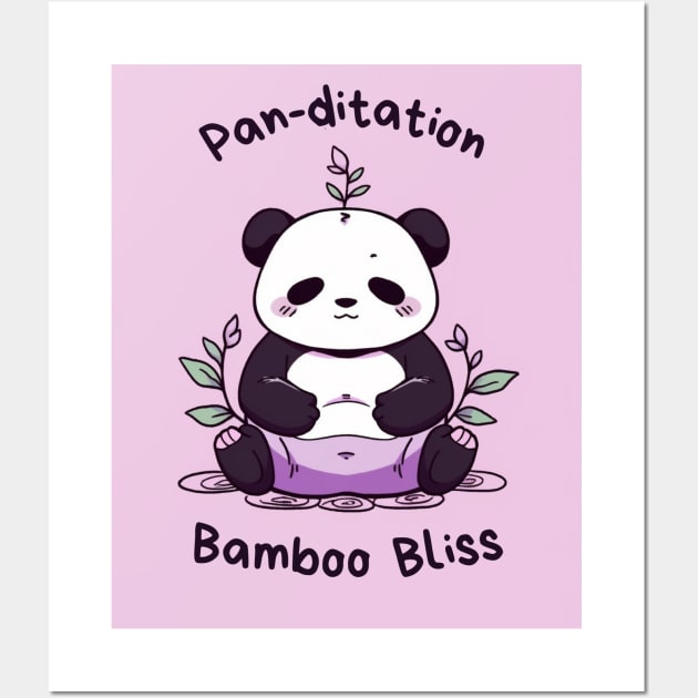 Kawaii Cute Yoga Meditating Panda Wall Art by AdaMazingDesign